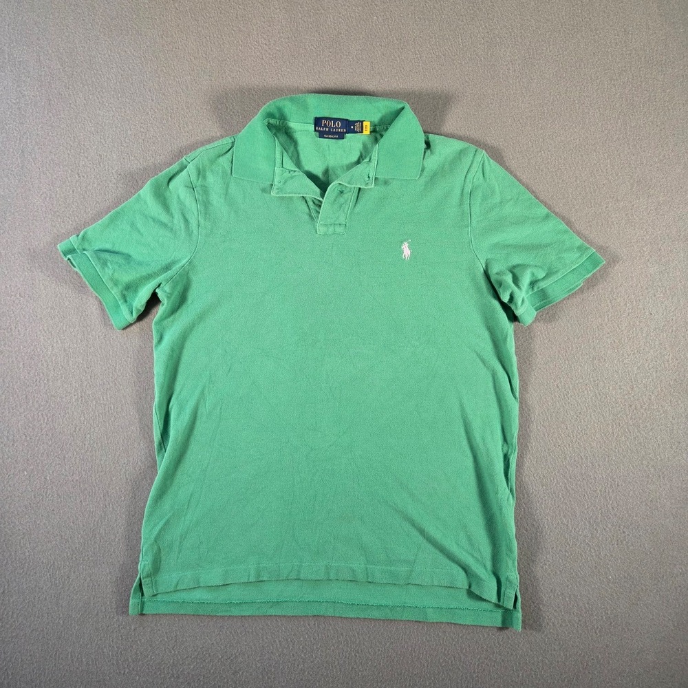 Polo Ralph Lauren Shirt Mens Medium Green Classic Fit Pink Pony Cotton Pique